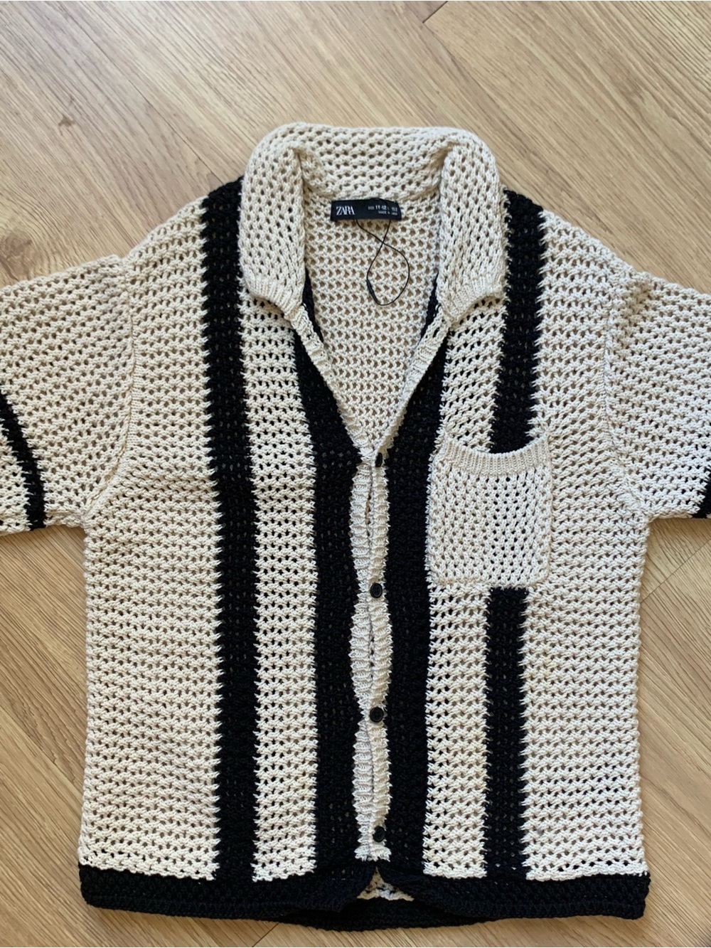 Zara Cream & Black Short-Sleeve Crochet Cardigan